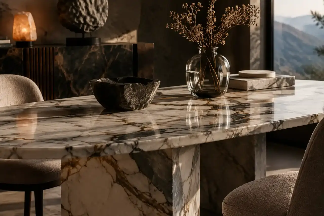 Table en marbre massif dans un intérieur élégant
