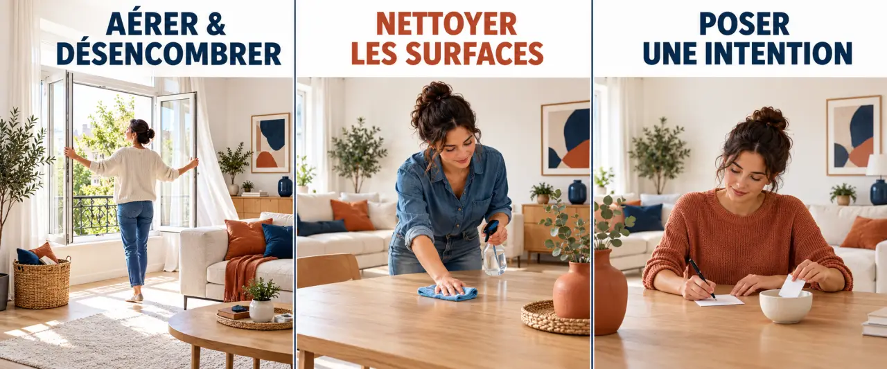 Comment purifier sa maison avec aération, rangement, nettoyage et rituel sans fumée