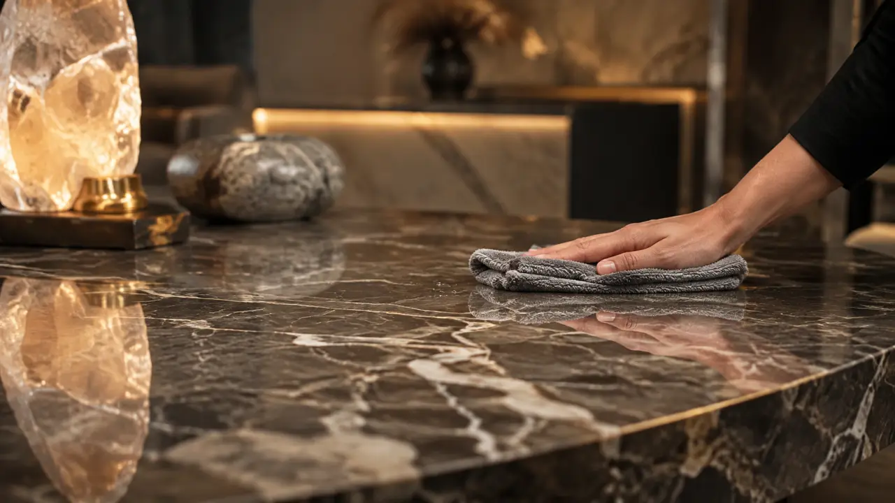 Surface en marbre massif dans un intérieur élégant