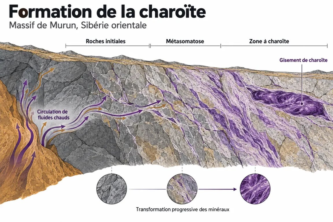 Schéma de formation de la charoïte dans le massif de Murun en Sibérie orientale