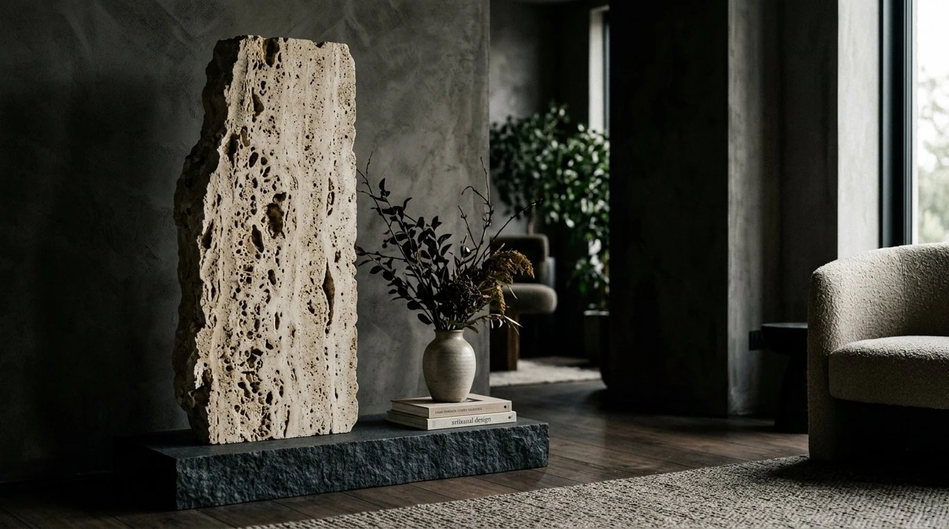 Sculpture abstraite en travertin