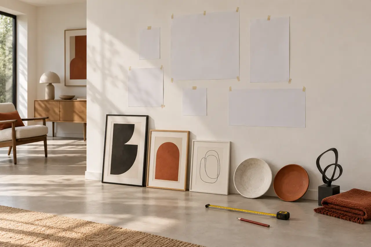 Préparation d’une galerie de décoration murale originale avec gabarits en papier