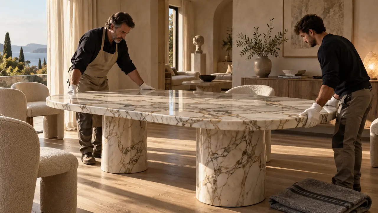 Table en marbre massif dans un intérieur contemporain et élégant