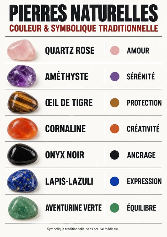 Infographie sur la signification des pierres naturelles et leurs symboliques traditionnelles
