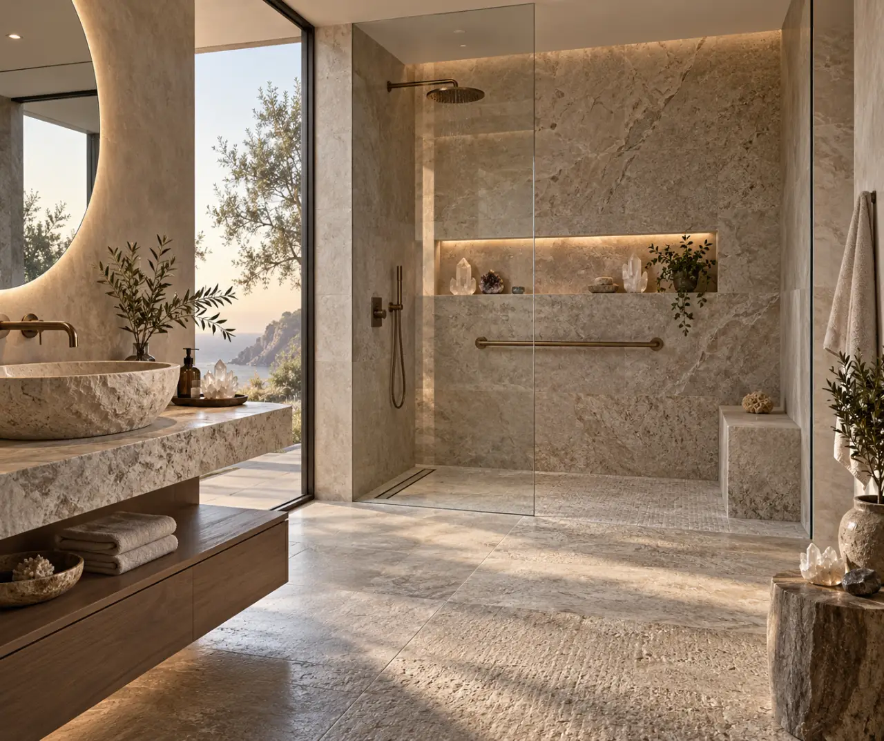 Salle de bain en pierres naturelles : sécuriser la douche sans sacrifier le décor